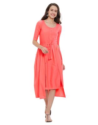 Peach plain cotton ethnic-kurtis 1