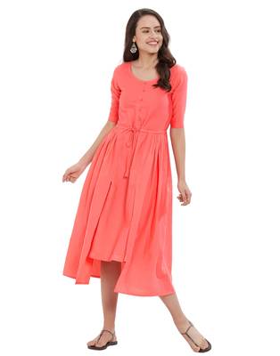 Peach plain cotton ethnic-kurtis 2
