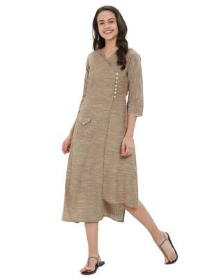 Beige plain cotton ethnic-kurtis 2