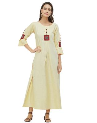 Off-white plain cotton ethnic-kurtis 1