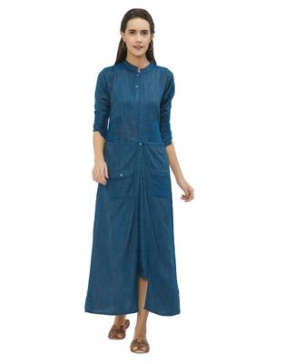 Blue plain rayon ethnic-kurtis 1