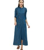 Blue plain rayon ethnic-kurtis