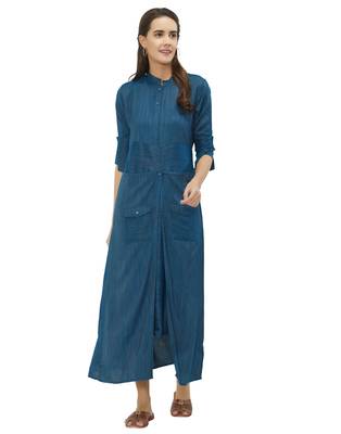 Blue plain rayon ethnic-kurtis 2