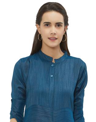 Blue plain rayon ethnic-kurtis 3