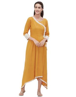 Yellow plain rayon ethnic-kurtis 1