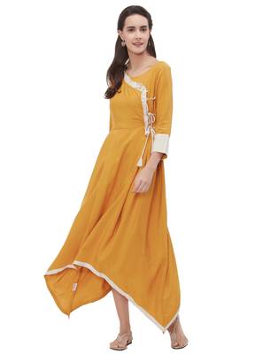 Yellow plain rayon ethnic-kurtis 2