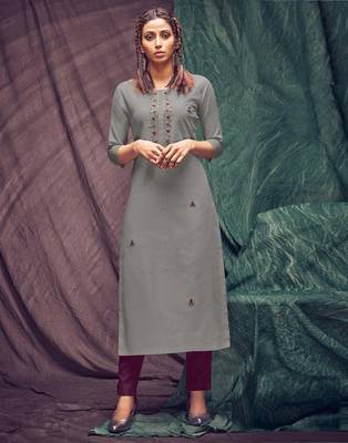 Grey embroidered cotton ethnic-kurtis 1
