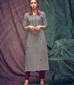 Grey embroidered cotton ethnic-kurtis