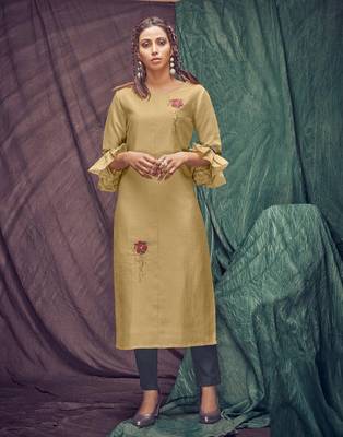 Golden embroidered viscose ethnic-kurtis 1