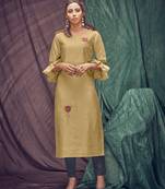 Golden embroidered viscose ethnic-kurtis
