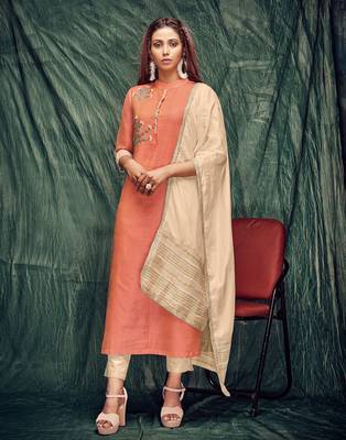 Orange embroidered silk ethnic-kurtis 1