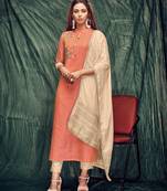Orange embroidered silk ethnic-kurtis