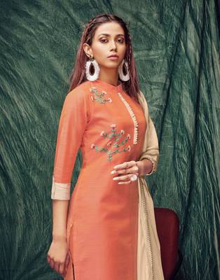 Orange embroidered silk ethnic-kurtis 2