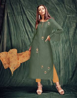 Green embroidered silk ethnic-kurtis 1