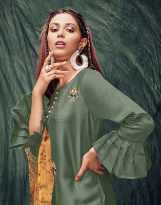 Green embroidered silk ethnic-kurtis 2