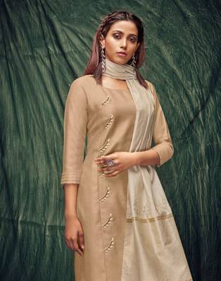 Beige embroidered silk ethnic-kurtis 2