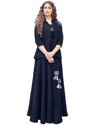 Navy-blue plain satin ethnic-kurtis 1