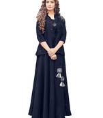 Navy-blue plain satin ethnic-kurtis