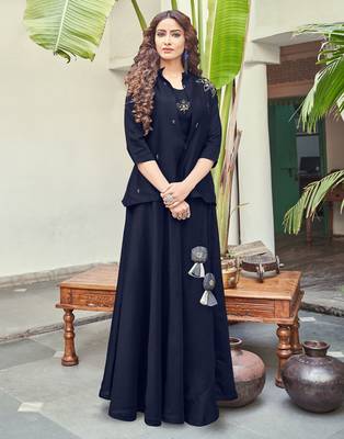 Navy-blue plain satin ethnic-kurtis 2