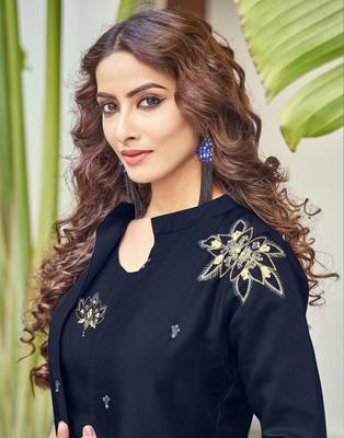 Navy-blue plain satin ethnic-kurtis 3