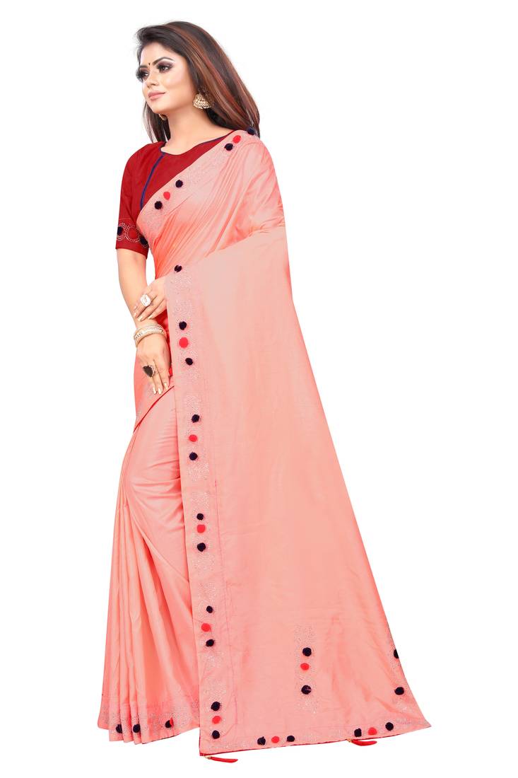 Peach Colored Partywear Zoya Art Silk Saree With Blouse