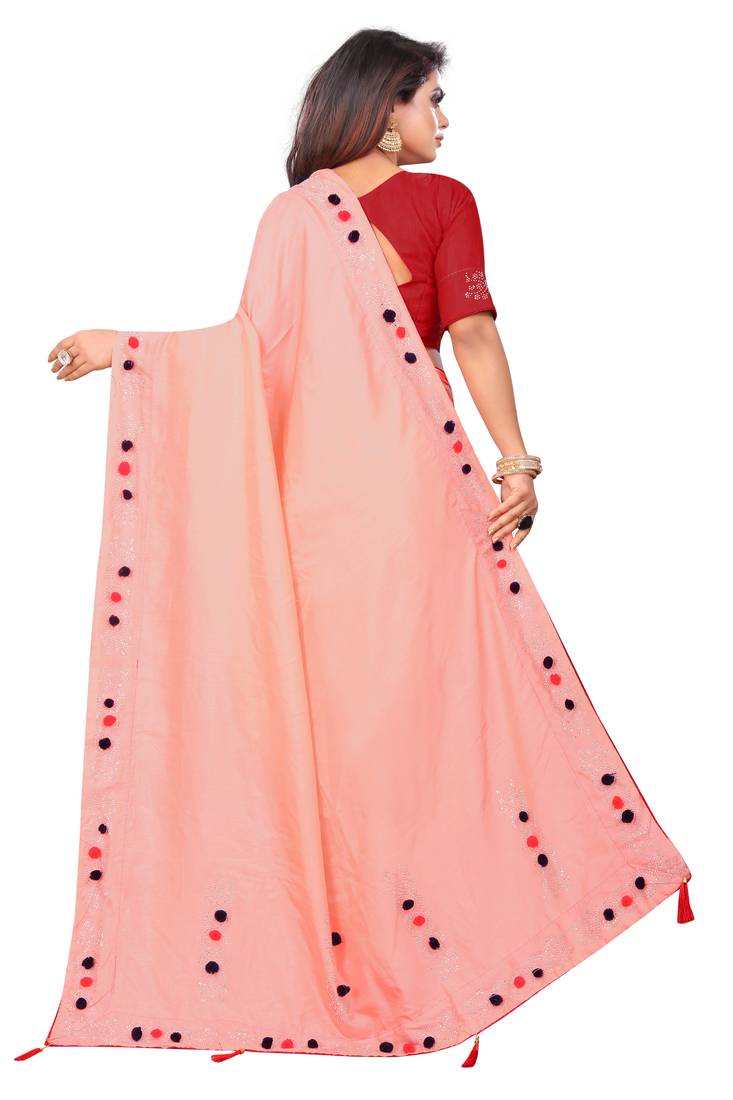 Peach Colored Partywear Zoya Art Silk Saree With Blouse