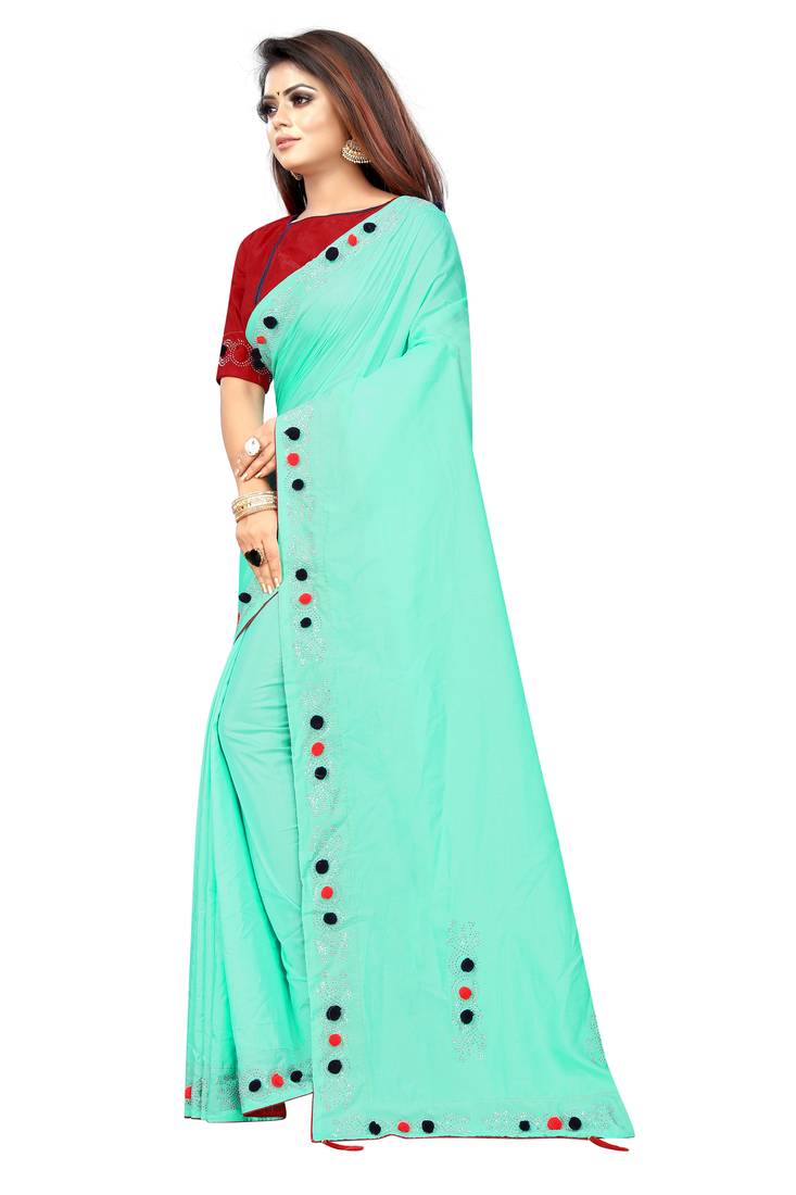 Aqua Blue Colored Partywear Zoya Art Silk Saree With Blouse
