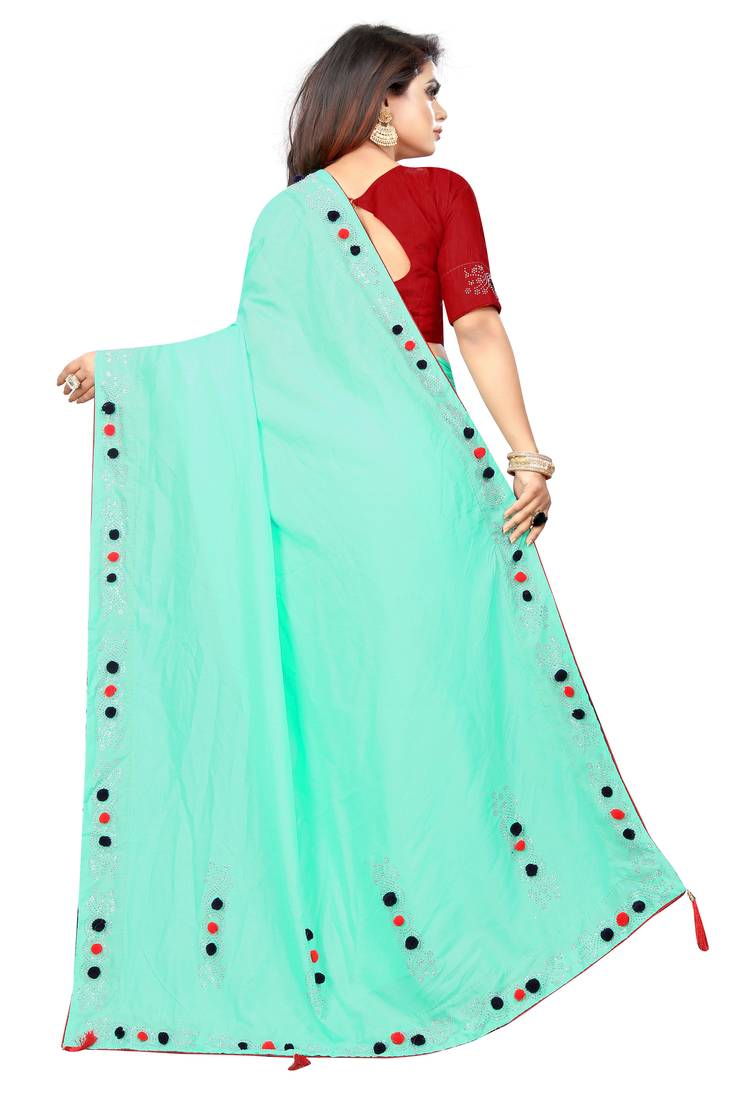 Aqua Blue Colored Partywear Zoya Art Silk Saree With Blouse