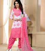 pink Cotton Salwar Suit Dupatta Bandhani Dress Material