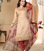 beige Cotton Salwar Suit Dupatta Bandhani Dress Material