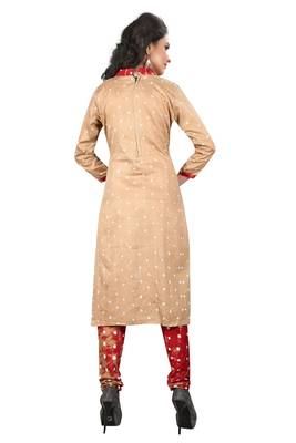 beige Cotton Salwar Suit Dupatta Bandhani Dress Material 3