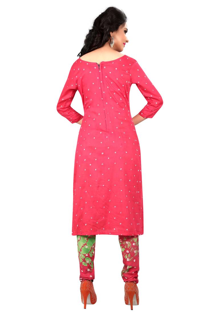 red Cotton Salwar Suit Dupatta Bandhani Dress Material