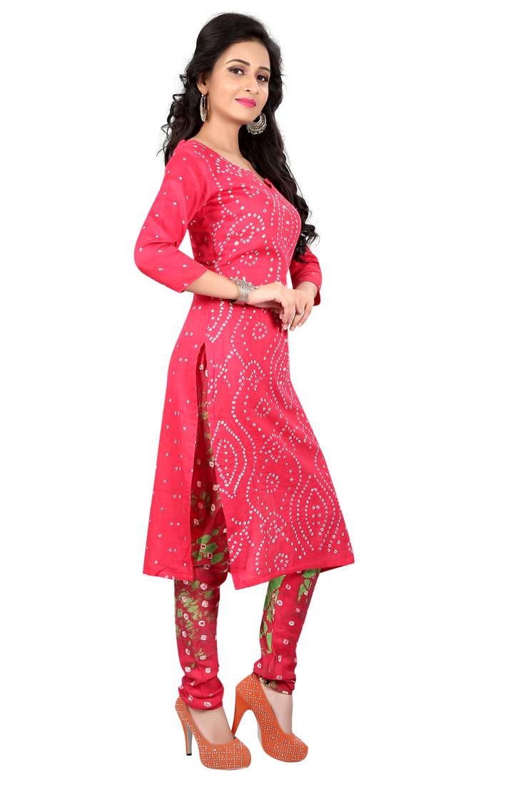 red Cotton Salwar Suit Dupatta Bandhani Dress Material