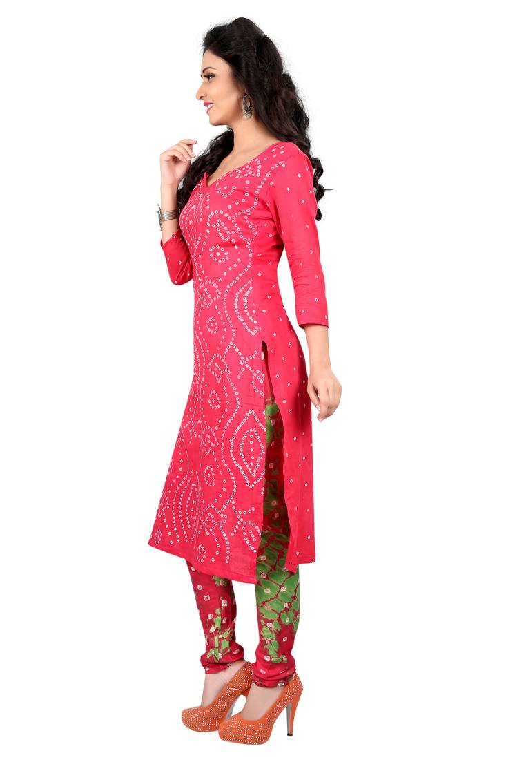 red Cotton Salwar Suit Dupatta Bandhani Dress Material
