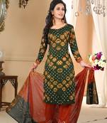 green Cotton Salwar Suit Dupatta Bandhani Dress Material