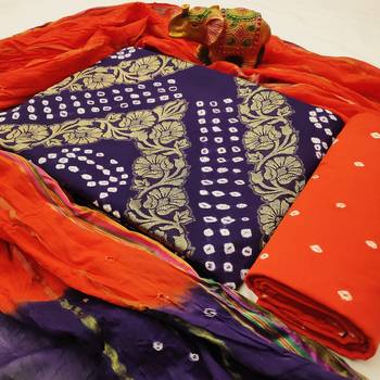 blue Cotton Salwar Suit Dupatta Bandhani Dress Material 2