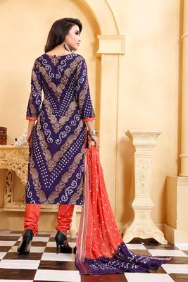 blue Cotton Salwar Suit Dupatta Bandhani Dress Material 3