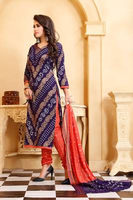 blue Cotton Salwar Suit Dupatta Bandhani Dress Material 4