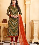 green Cotton Salwar Suit Dupatta Bandhani Dress Material