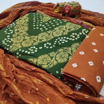 green Cotton Salwar Suit Dupatta Bandhani Dress Material 2