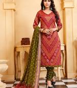 peach Cotton Salwar Suit Dupatta Bandhani Dress Material
