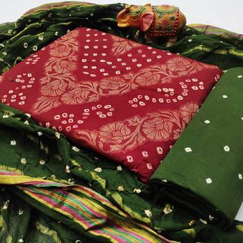 peach Cotton Salwar Suit Dupatta Bandhani Dress Material 2