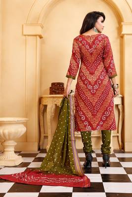 peach Cotton Salwar Suit Dupatta Bandhani Dress Material 3