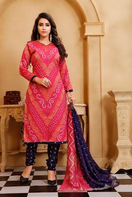 pink Cotton Salwar Suit Dupatta Bandhani Dress Material 1