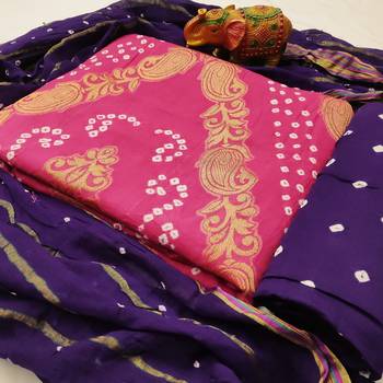 pink Cotton Salwar Suit Dupatta Bandhani Dress Material 2