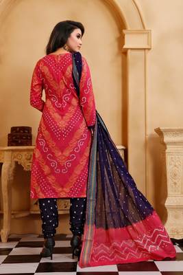 pink Cotton Salwar Suit Dupatta Bandhani Dress Material 3