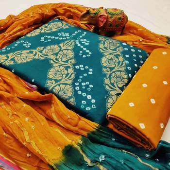 turquoise Cotton Salwar Suit Dupatta Bandhani Dress Material 2