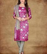 purple Cotton Salwar Suit Dupatta Bandhani Dress Material