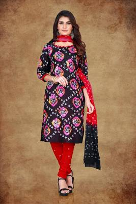 black Cotton Salwar Suit Dupatta Bandhani Dress Material 1