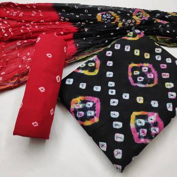 black Cotton Salwar Suit Dupatta Bandhani Dress Material 2